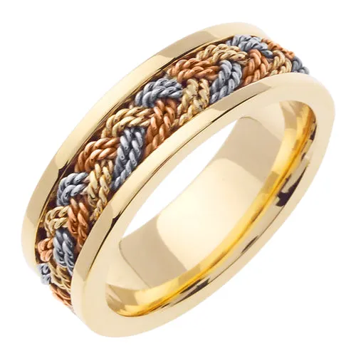 14K Rope Braided Ring-Tricolor White/Yellow