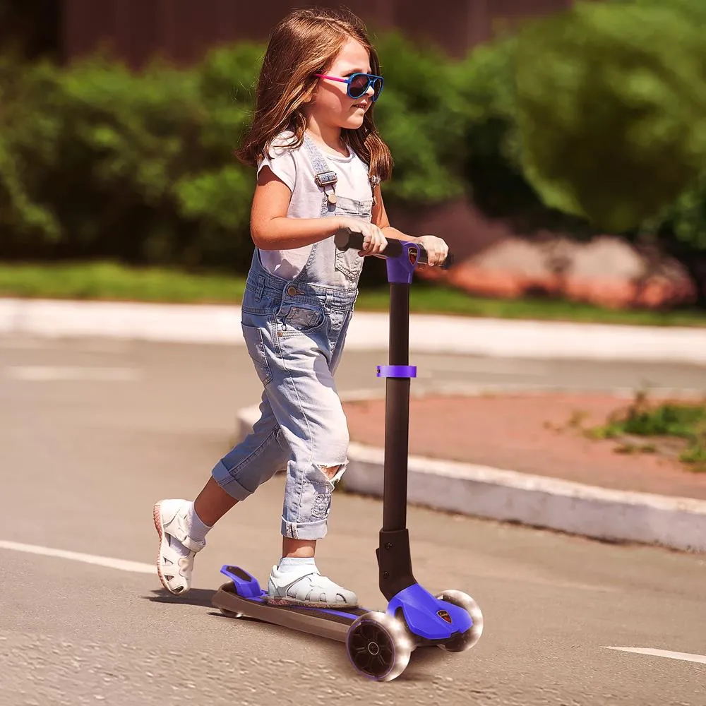3-Wheel Foldable Kids Scooter - Child Toy Scooter With Built-In Led Wheel Lights, Easy Maneuvering Lean-To-Steer Technology (Blue)