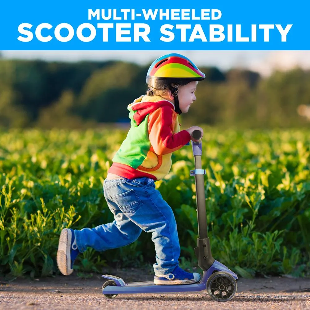 3-Wheel Foldable Kids Scooter - Child Toy Scooter With Built-In Led Wheel Lights, Easy Maneuvering Lean-To-Steer Technology (Blue)