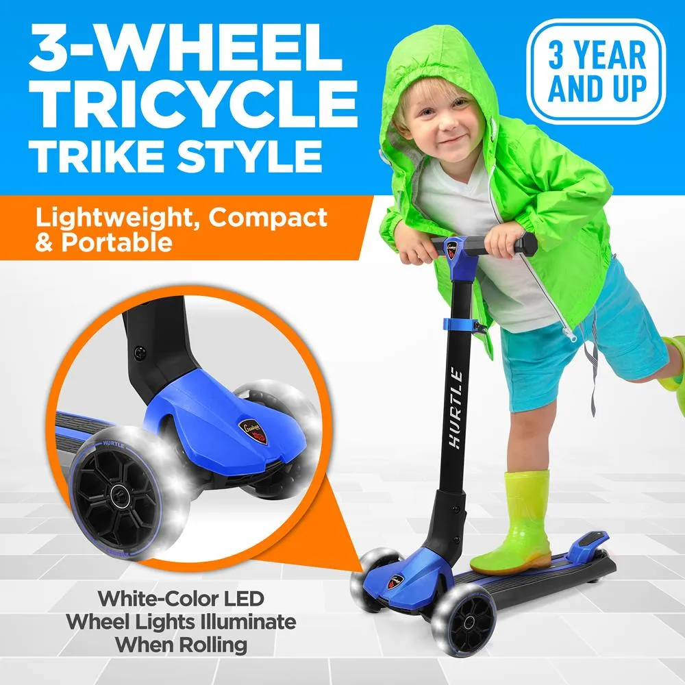 3-Wheel Foldable Kids Scooter - Child Toy Scooter With Built-In Led Wheel Lights, Easy Maneuvering Lean-To-Steer Technology (Blue)