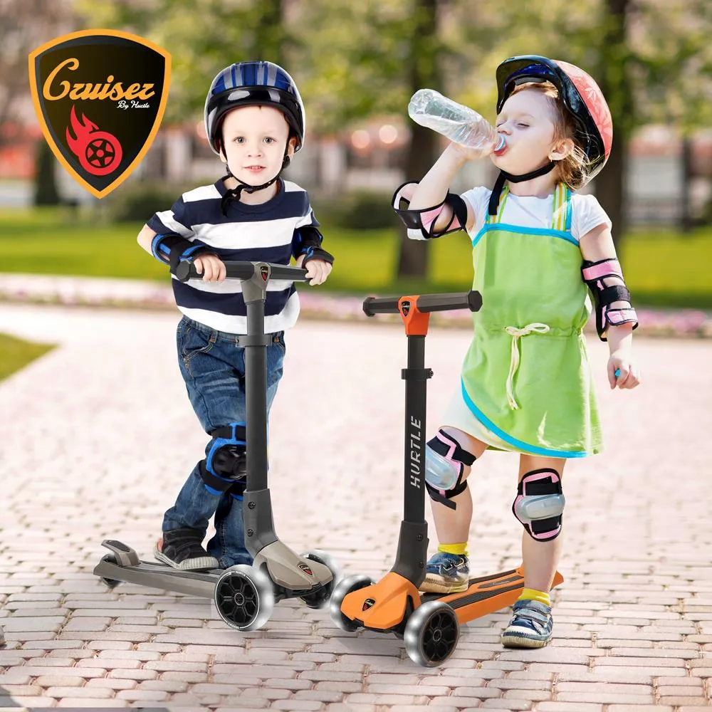3-Wheel Foldable Kids Scooter - Child Toy Scooter With Built-In Led Wheel Lights, Easy Maneuvering Lean-To-Steer Technology (Gray)