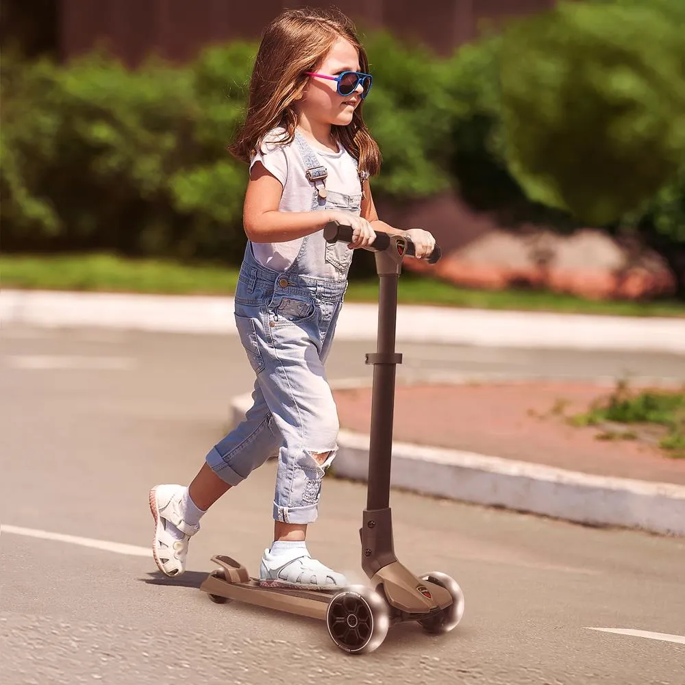 3-Wheel Foldable Kids Scooter - Child Toy Scooter With Built-In Led Wheel Lights, Easy Maneuvering Lean-To-Steer Technology (Gray)