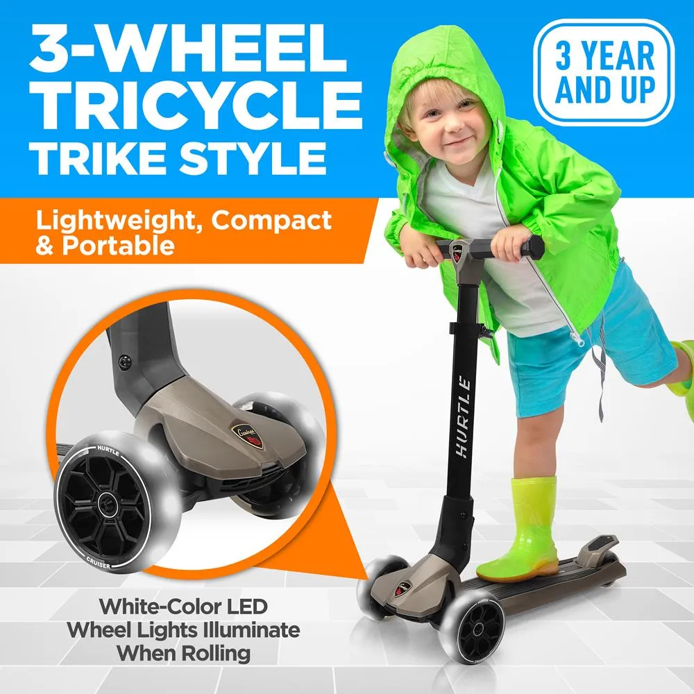 3-Wheel Foldable Kids Scooter - Child Toy Scooter With Built-In Led Wheel Lights, Easy Maneuvering Lean-To-Steer Technology (Gray)
