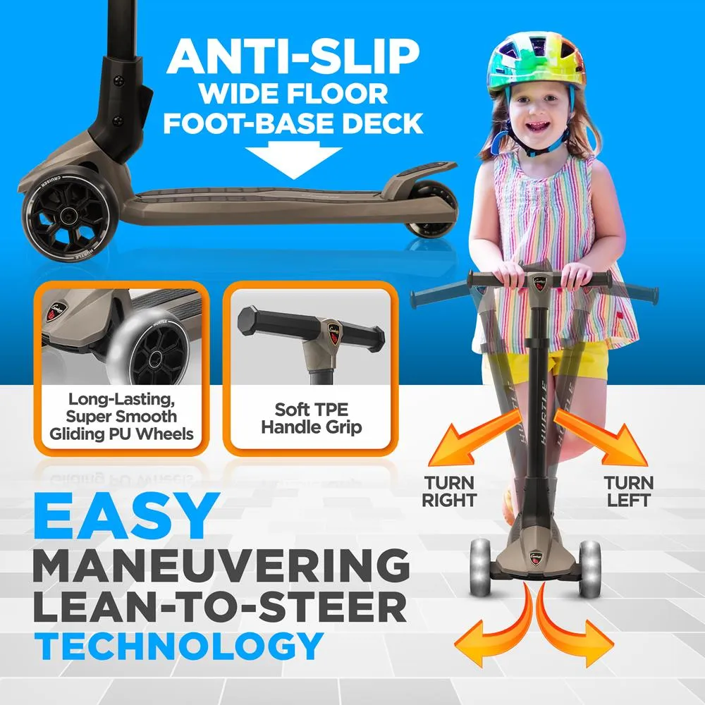 3-Wheel Foldable Kids Scooter - Child Toy Scooter With Built-In Led Wheel Lights, Easy Maneuvering Lean-To-Steer Technology (Gray)