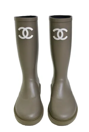 Army Green Rubber CC Logo Wellington Rain Boots