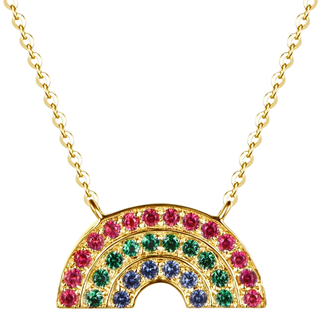 Atelier All Day 14K Gold #RAINBOWHUNT Pendant with a Rainbow of Rubies, Emeralds and Sapphires, benefitting No Kid Hungry
