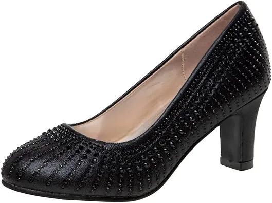 Badgley Mischka Closed Toe Heels for Kids Girls - Block Heel Dress Shoe Pumps with Crystal Frame (Sizes 13-6 Little Kid-Big Kid)