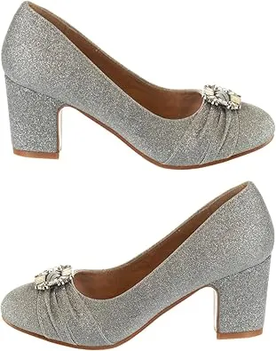 Badgley Mischka Closed Toe Heels for Kids Girls - Block Heel Dress Shoe Pumps with Crystal Frame (Sizes 13-6 Little Kid-Big Kid)