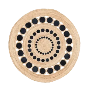 Black and Natural Triple Circle Round Jute Rug