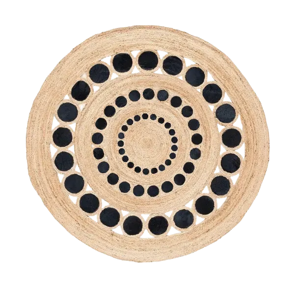 Black and Natural Triple Circle Round Jute Rug