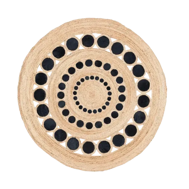 Black and Natural Triple Circle Round Jute Rug