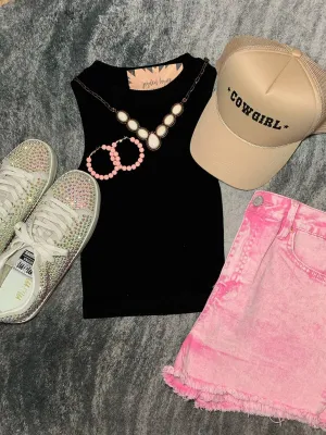 Black Seamless High Neck Crop Tank