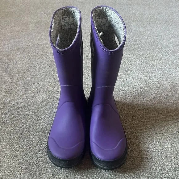 Bogs Kids' Waterproof Plush Rain Boot Purple Big Kid 5