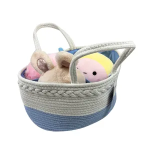 Boobeyeh light blue & white cotton rope kids' toy storage basket.