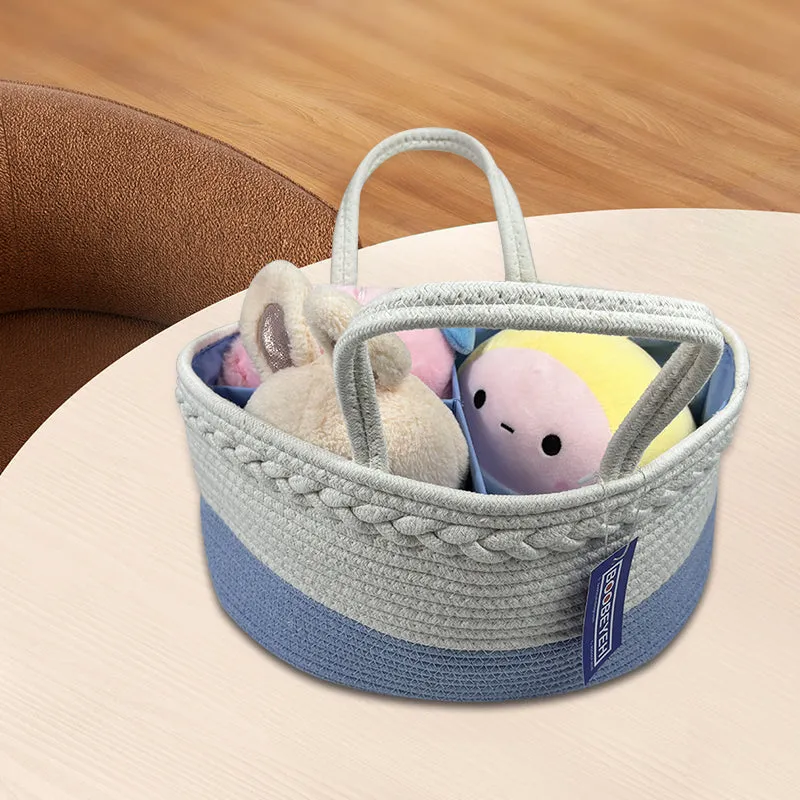Boobeyeh light blue & white cotton rope kids' toy storage basket.