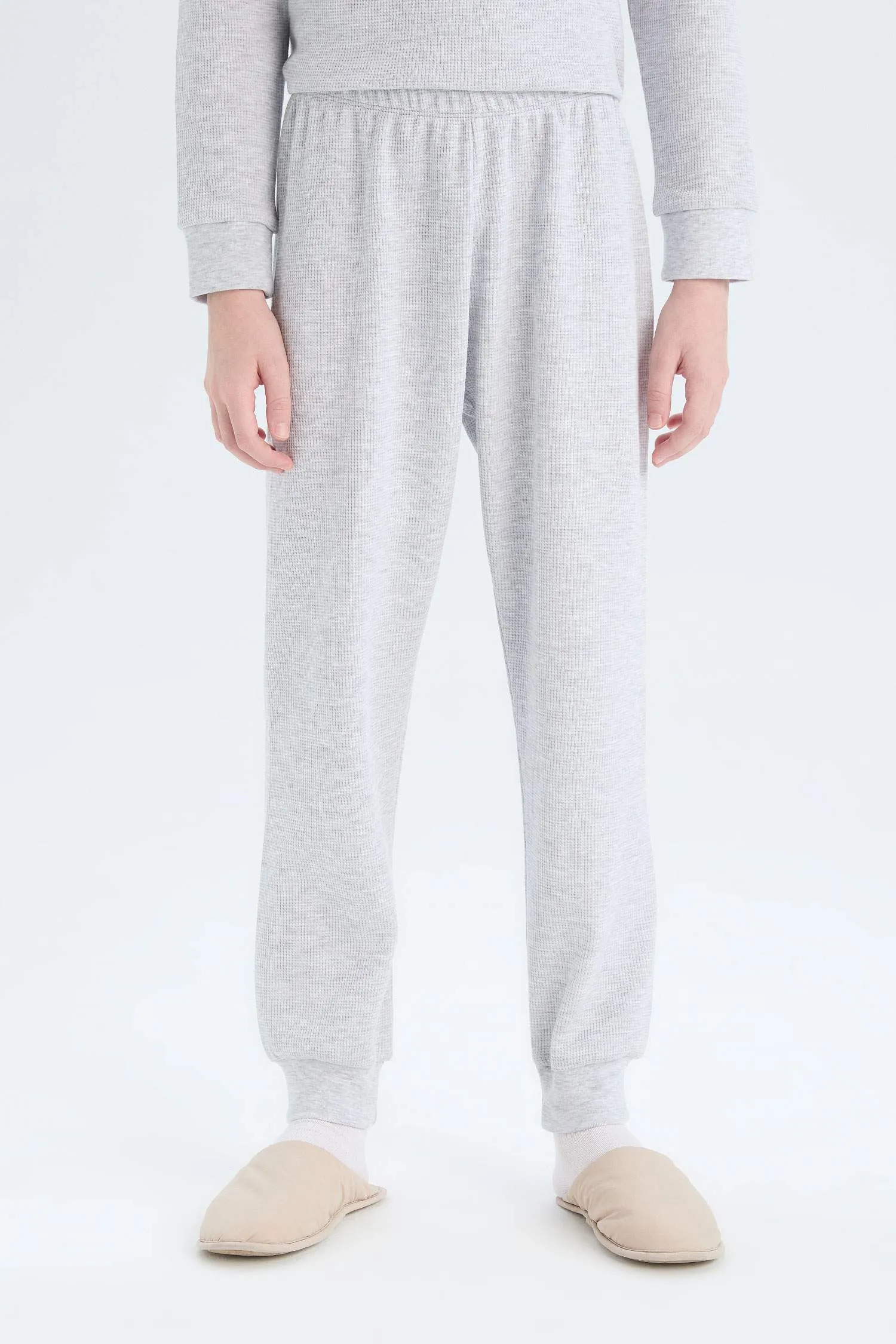 Boy Waffle Crew Neck Top Bottom 2 Piece Pajama Set