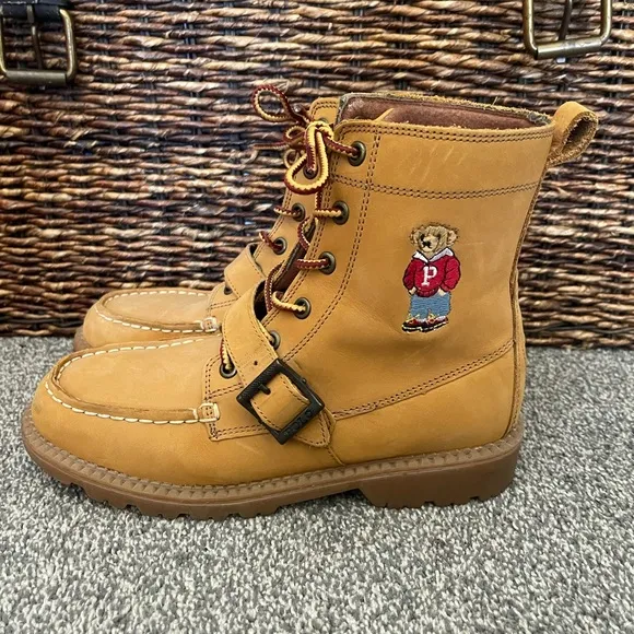 Boy’s POLO Ralph Lauren Ranger hi boot II cashew color leather lace up boots 5
