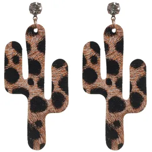 Brown Black Felt Cactus Earrings