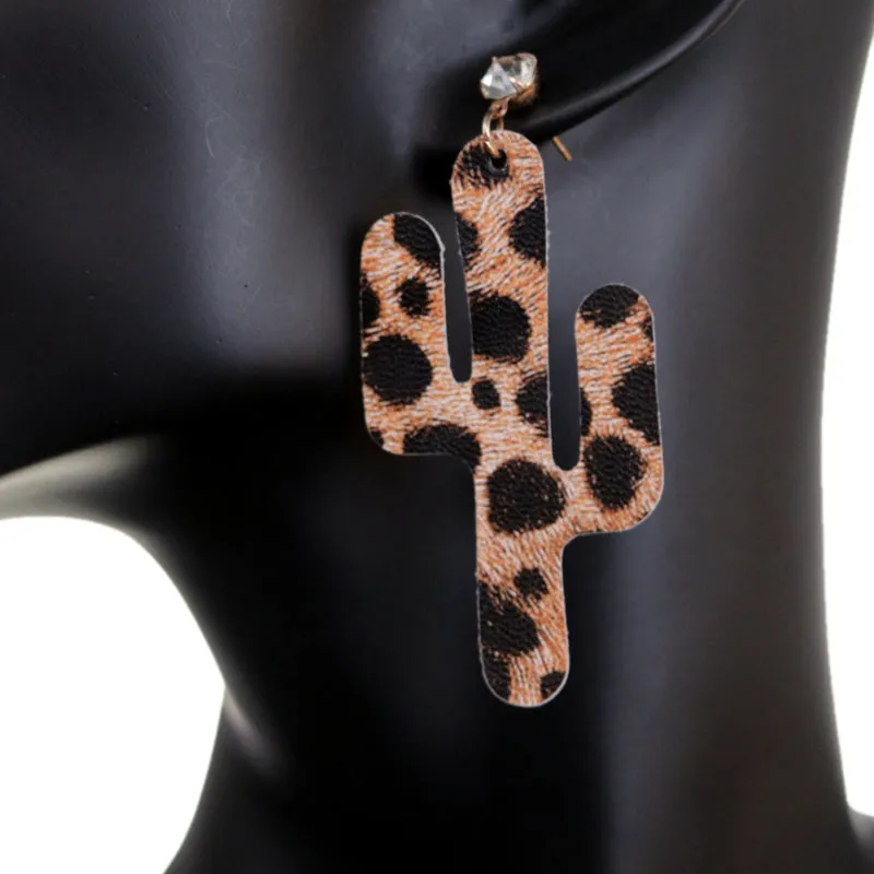 Brown Black Felt Cactus Earrings