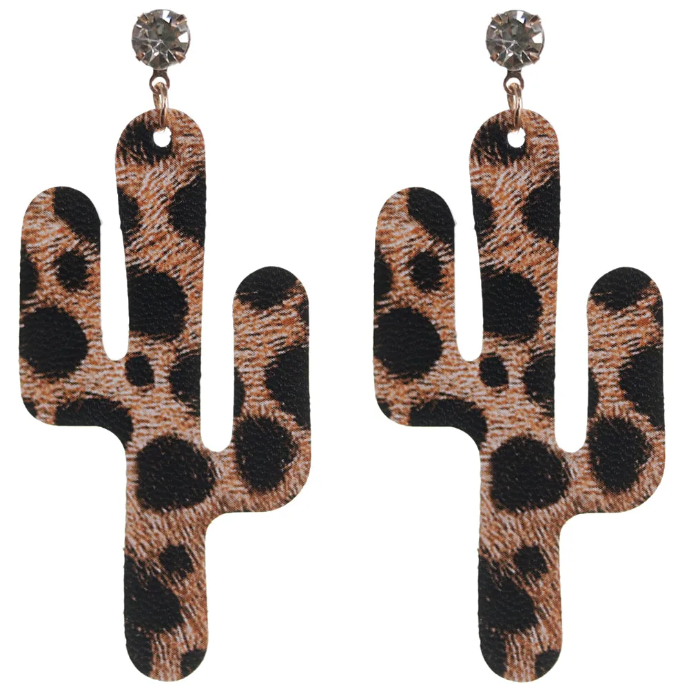 Brown Black Felt Cactus Earrings