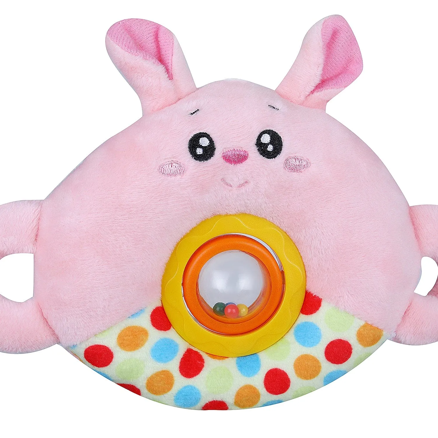 Bunny Stroller Crib Hanging Plush Rattle Toy With Teether - Pink