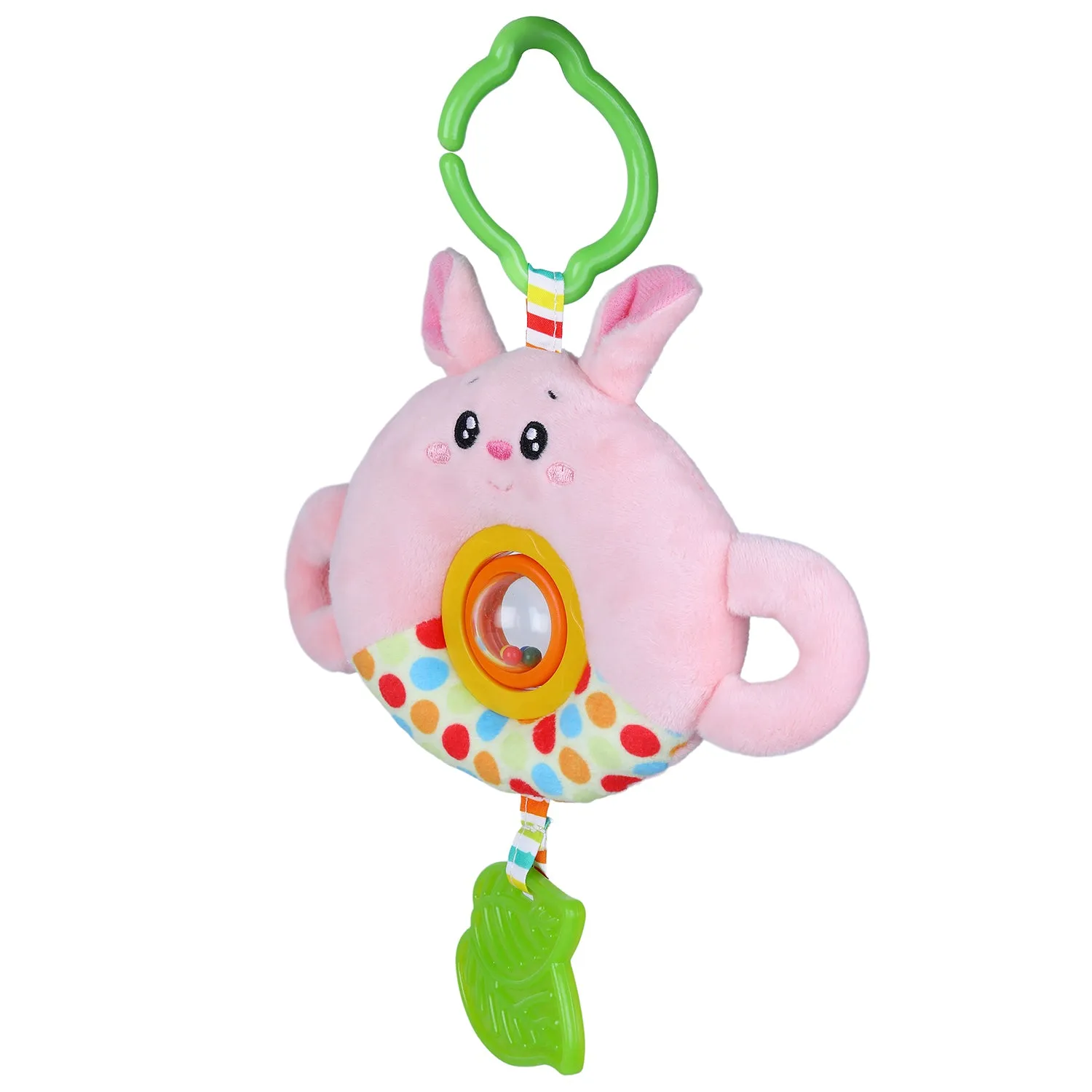 Bunny Stroller Crib Hanging Plush Rattle Toy With Teether - Pink