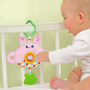 Bunny Stroller Crib Hanging Plush Rattle Toy With Teether - Pink