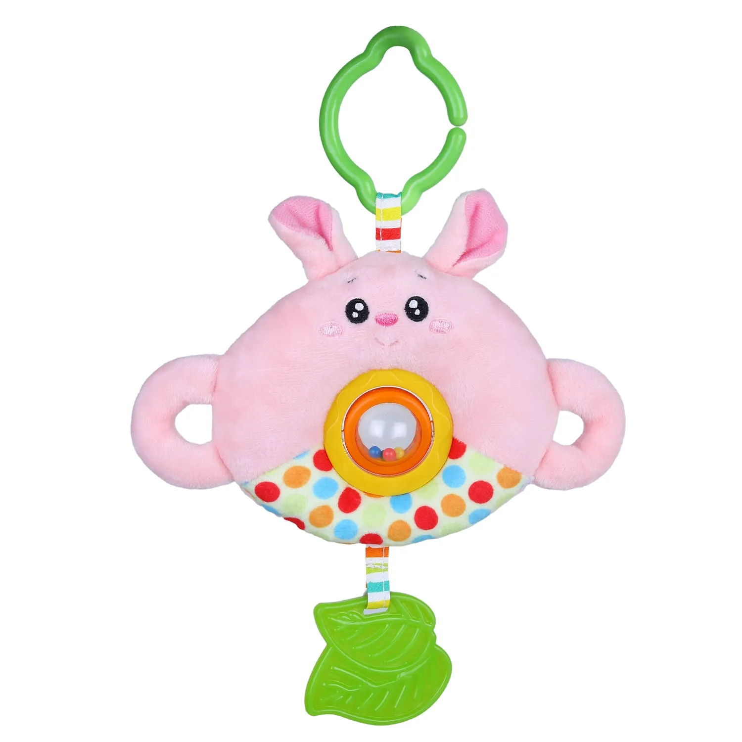 Bunny Stroller Crib Hanging Plush Rattle Toy With Teether - Pink