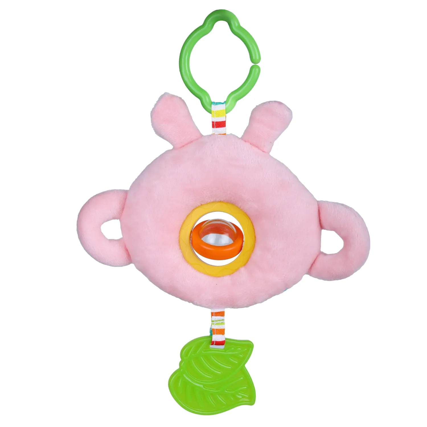 Bunny Stroller Crib Hanging Plush Rattle Toy With Teether - Pink