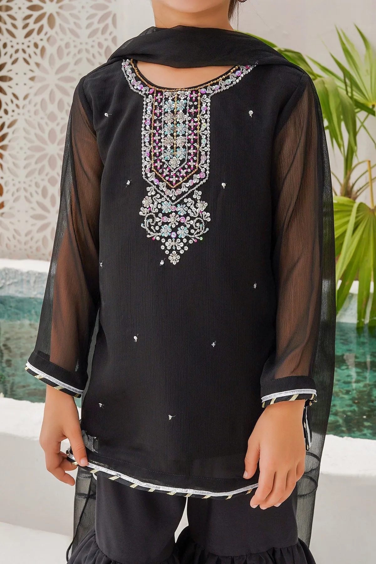 Chiffon Hand Adda Work 3 Pc Suit