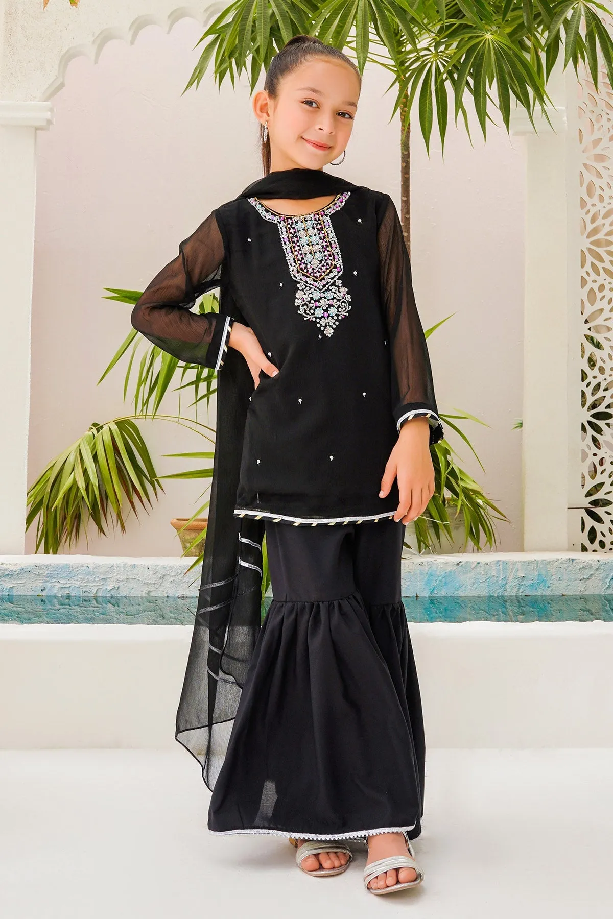 Chiffon Hand Adda Work 3 Pc Suit
