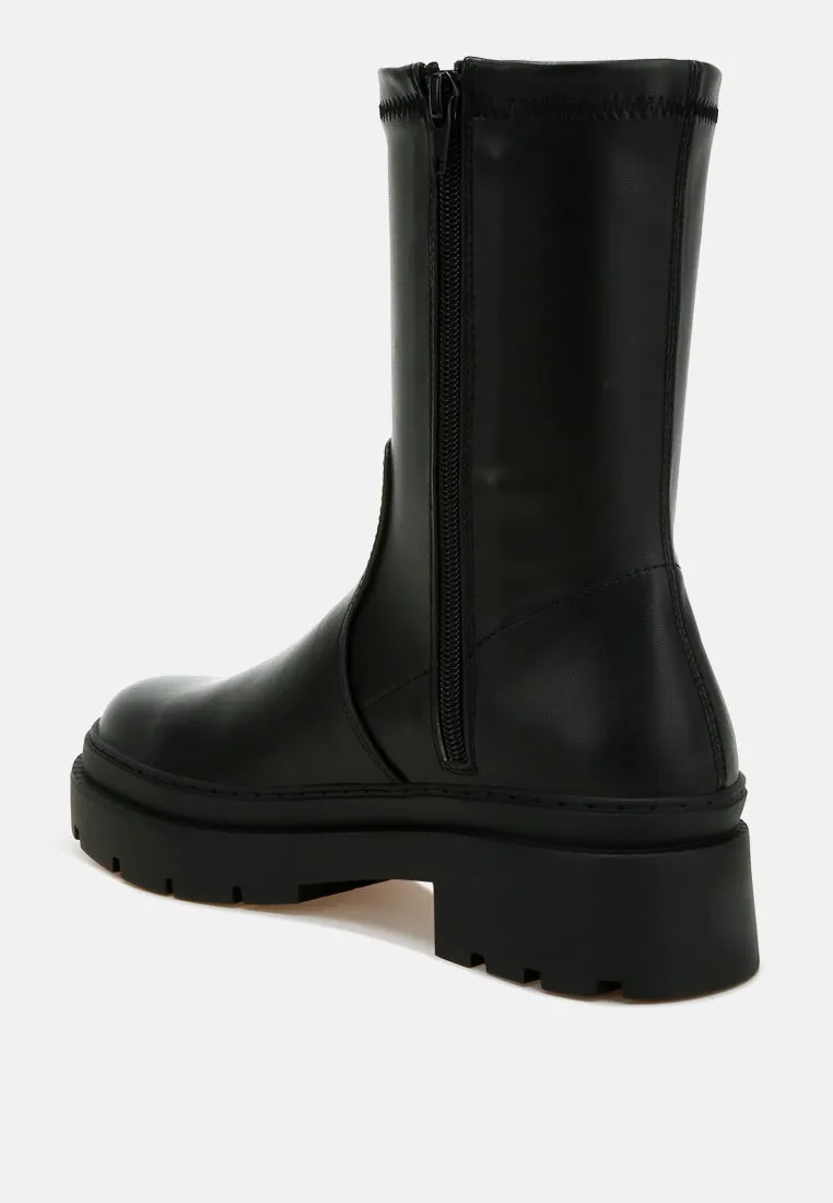Chunky Faux Leather Calf Boots By RUW