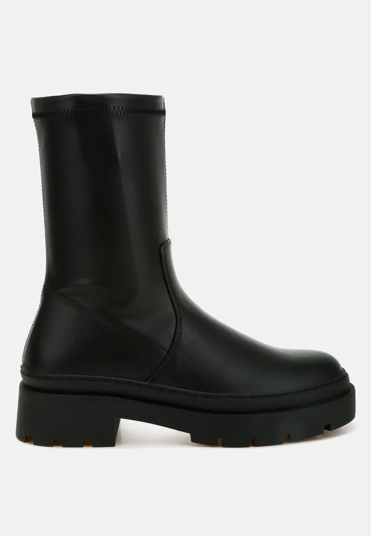 Chunky Faux Leather Calf Boots By RUW