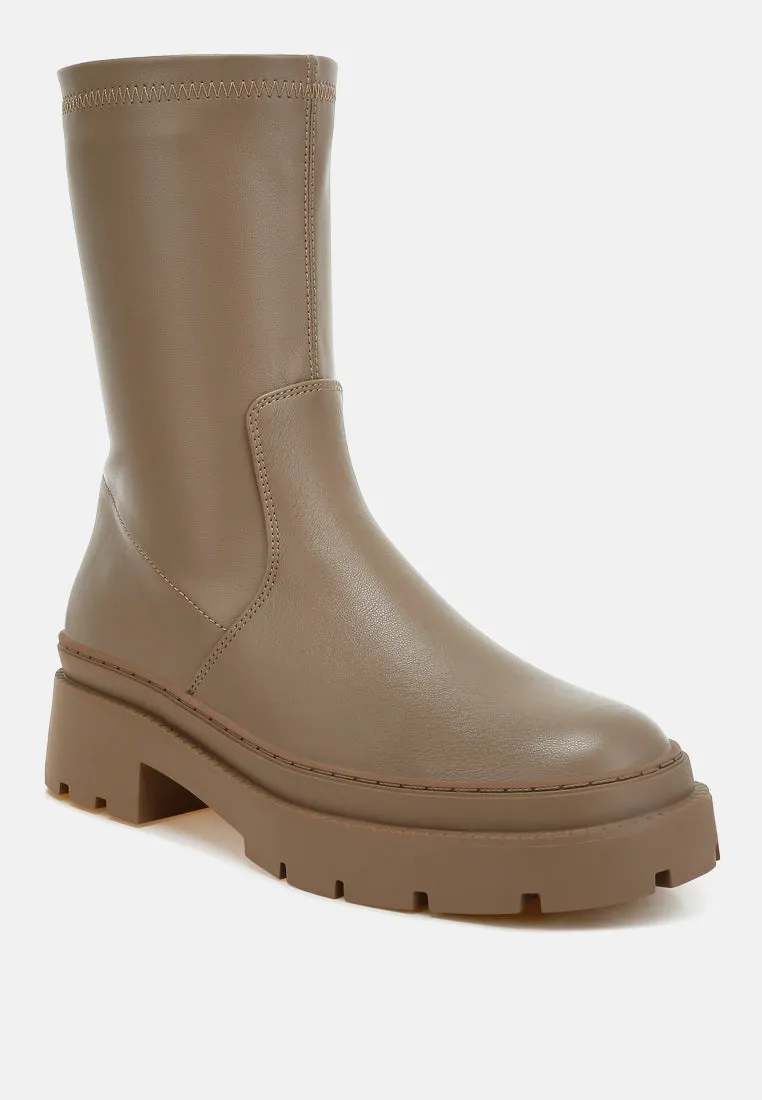 Chunky Faux Leather Calf Boots By RUW