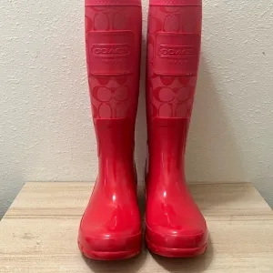 COACH Red Rubber Rain Boot - Pearl Signature Monogram New York Women's size 6