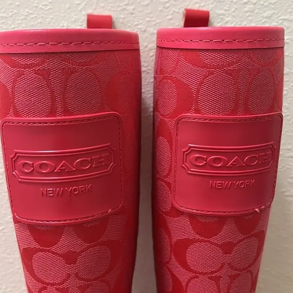 COACH Red Rubber Rain Boot - Pearl Signature Monogram New York Women's size 6