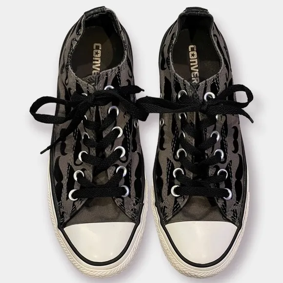 Converse All Star Low Tops Mustache Grey Black Men’s Size 5 Women’s Size 7