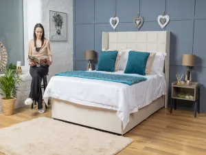 Cube Alistair Divan Bed Set With Mattress Options And Floorstanding Winged Headboard