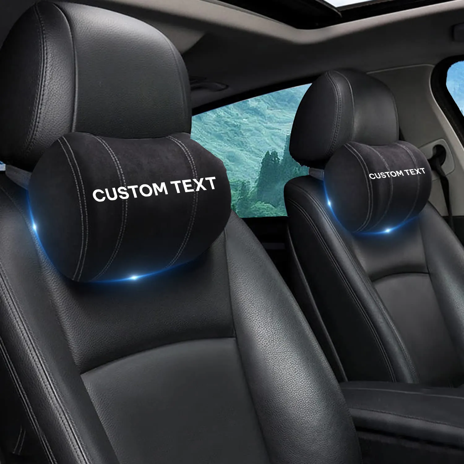 Custom Text For Car Headrest (2 PCS), Compatible with All Cars, 2023 Update Version Premium Memory Foam Car Neck Pillow MS15985