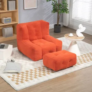 Fluffy Bean Bag Chair Lazy Sofa with Memory Foam and Ottoman Red Solid