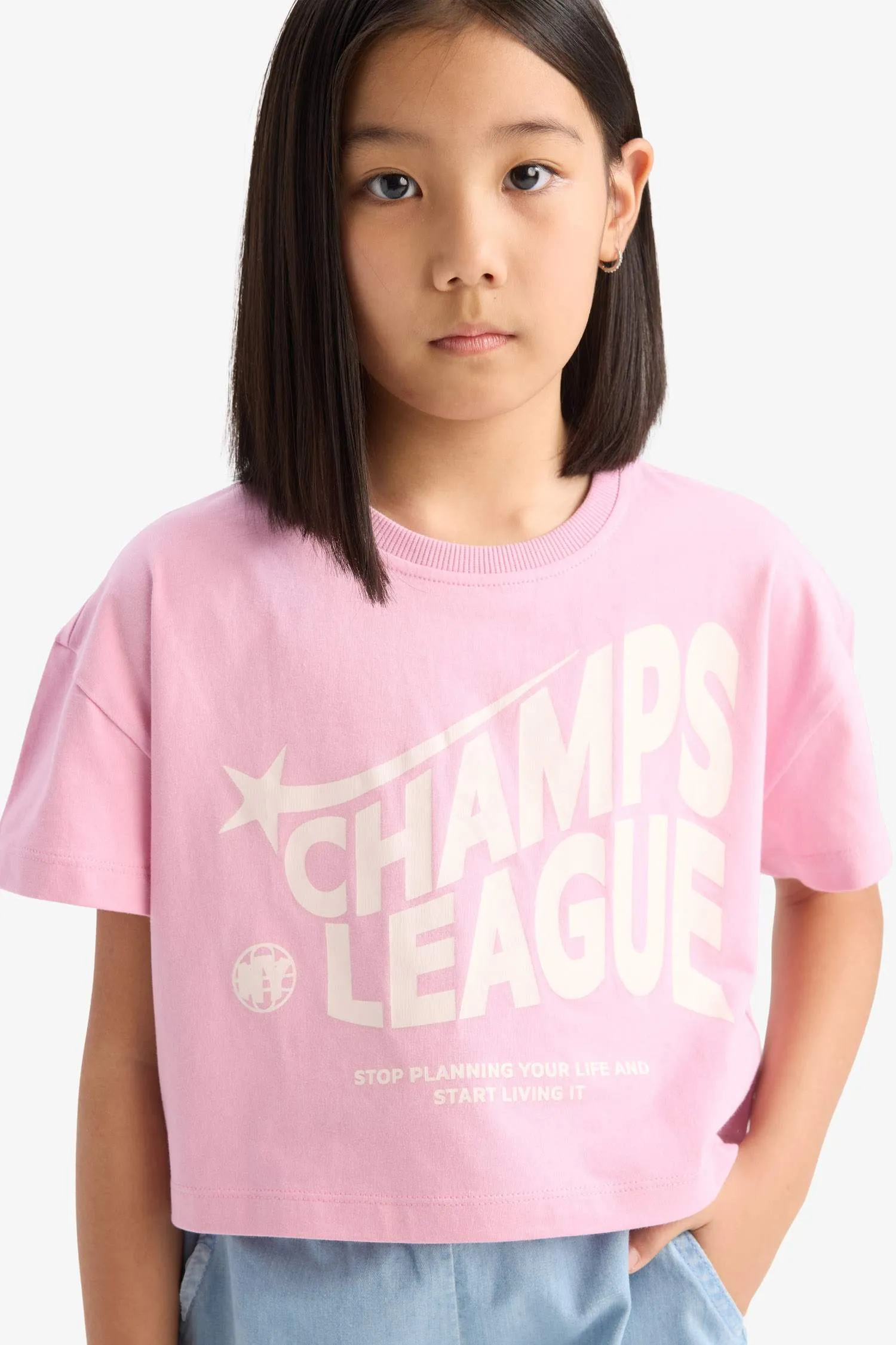 Girl Kids Bicycle Collar Printed Short Sleeve T-shirt