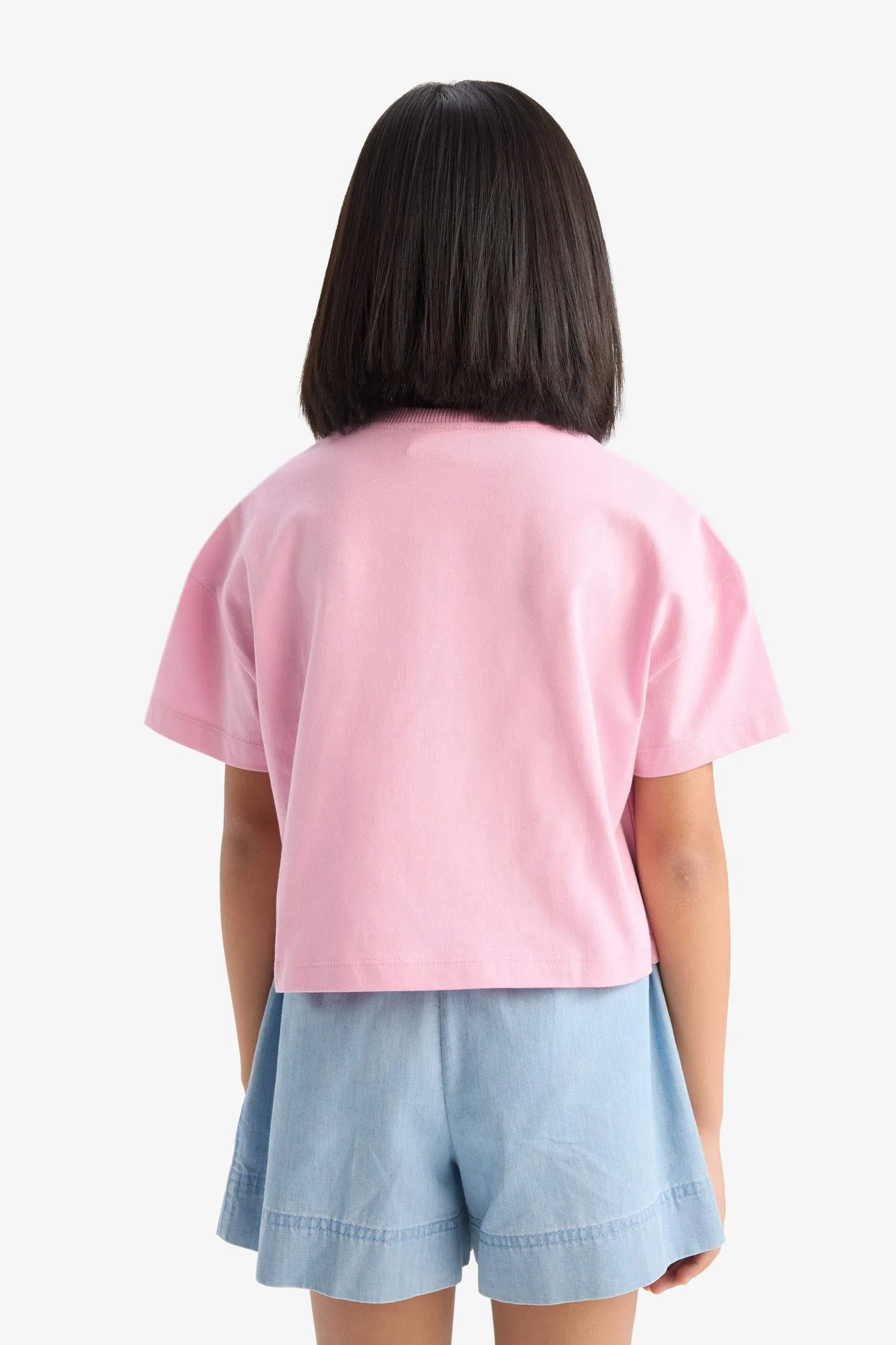 Girl Kids Bicycle Collar Printed Short Sleeve T-shirt