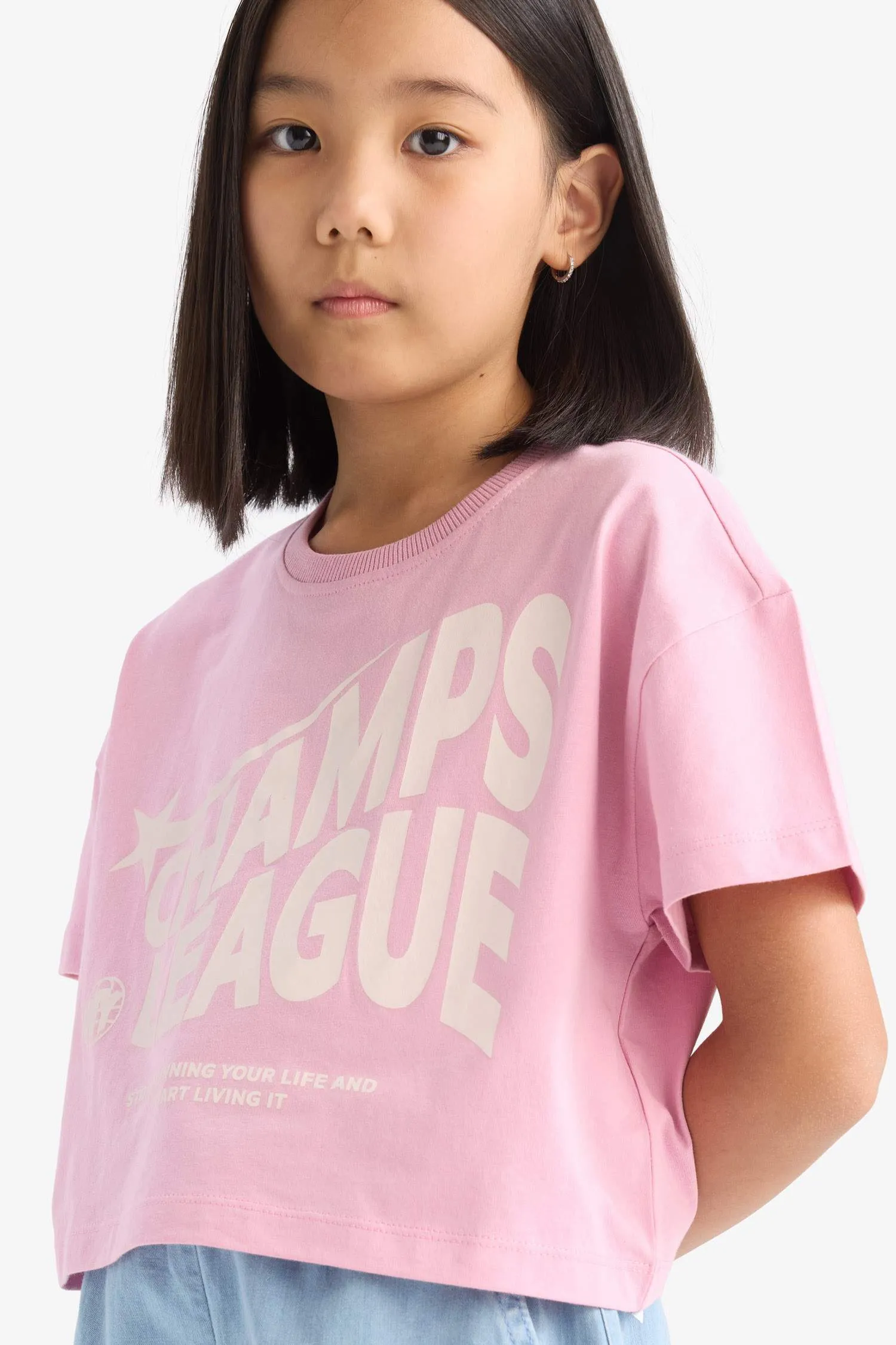 Girl Kids Bicycle Collar Printed Short Sleeve T-shirt