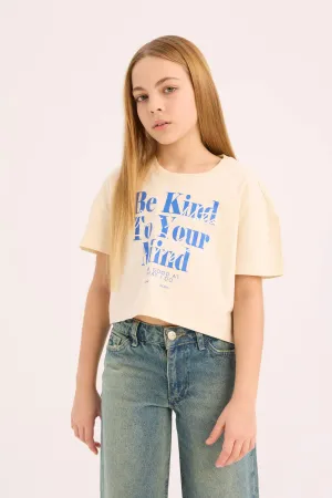 Girl Kids Bicycle Collar Printed Short Sleeve T-shirt