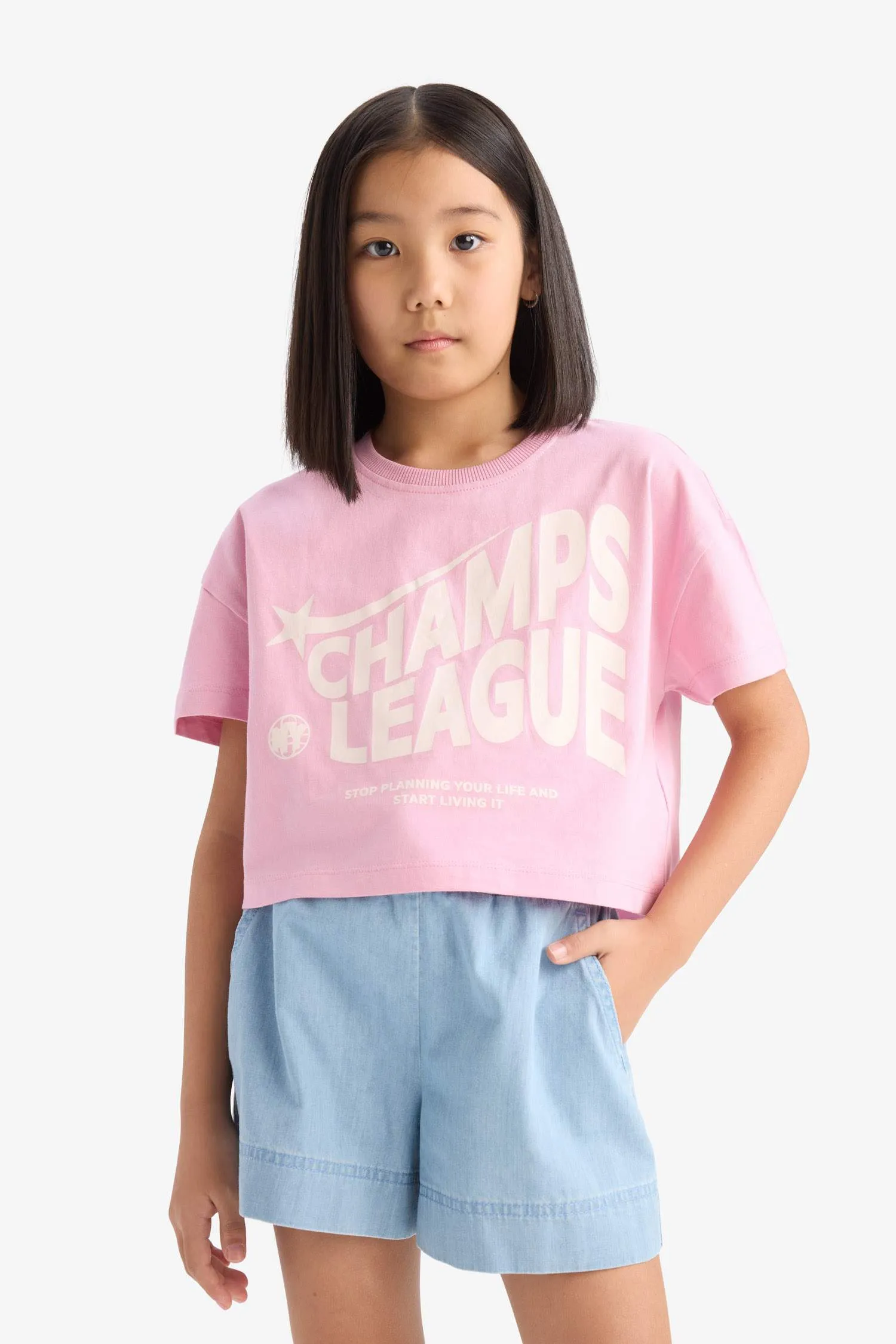 Girl Kids Bicycle Collar Printed Short Sleeve T-shirt