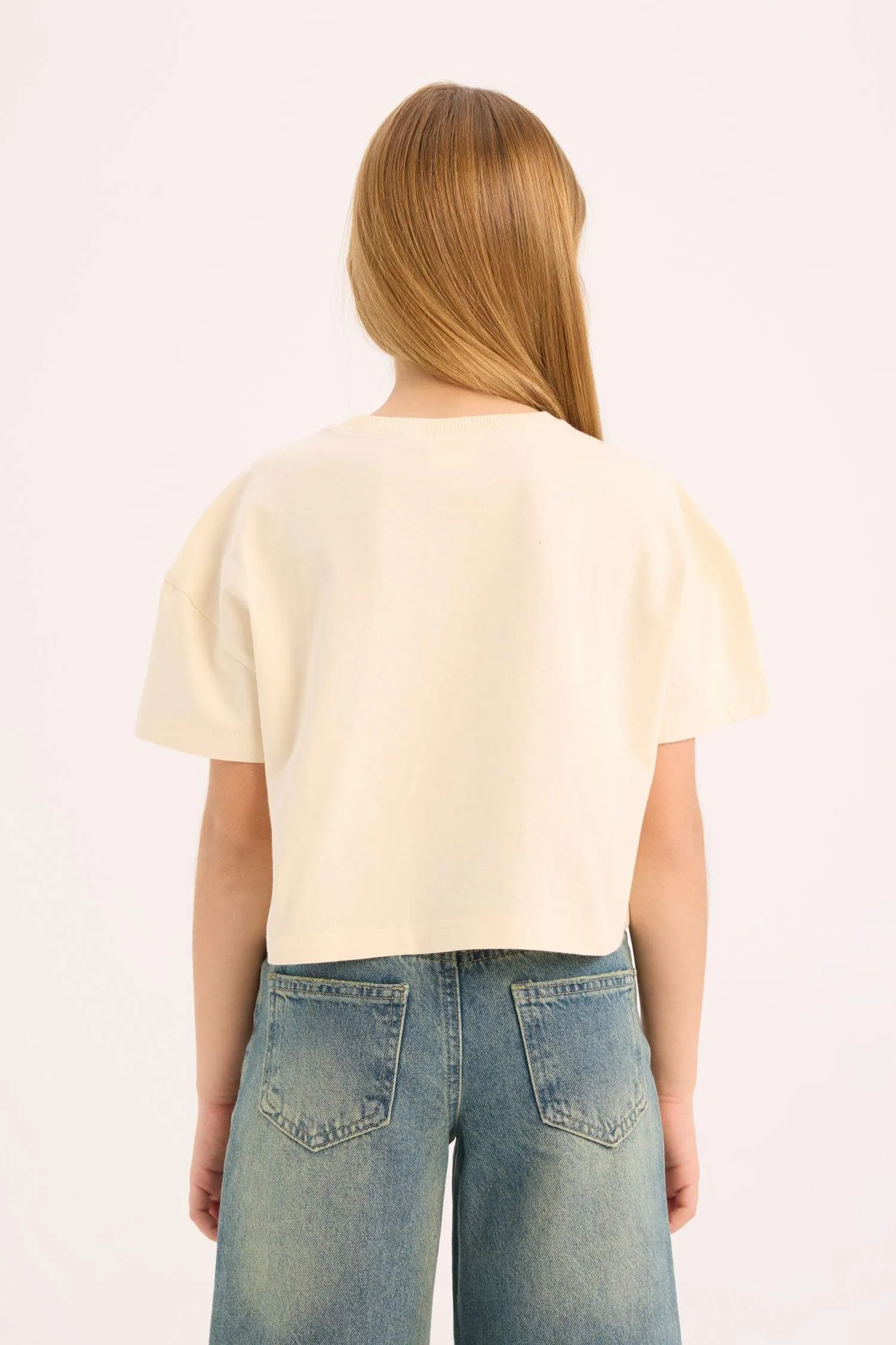Girl Kids Bicycle Collar Printed Short Sleeve T-shirt