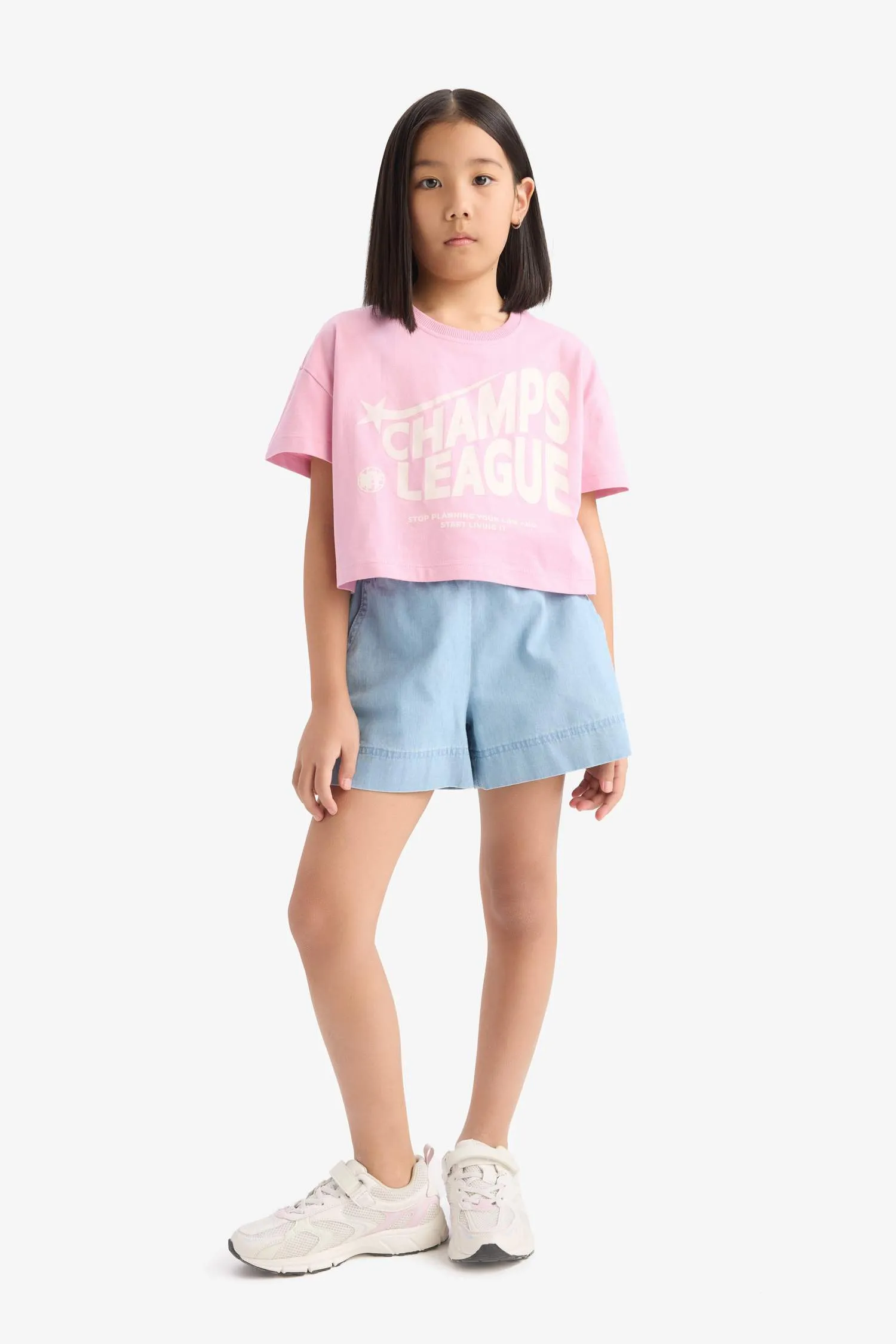 Girl Kids Bicycle Collar Printed Short Sleeve T-shirt
