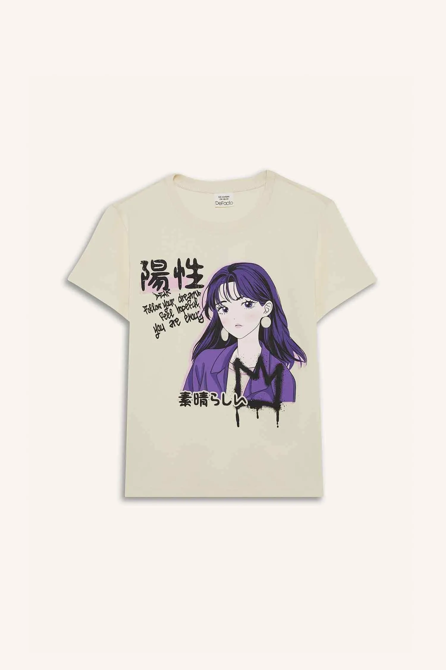 Girl Regular Fit Crew Neck Anime Print T-Shirt