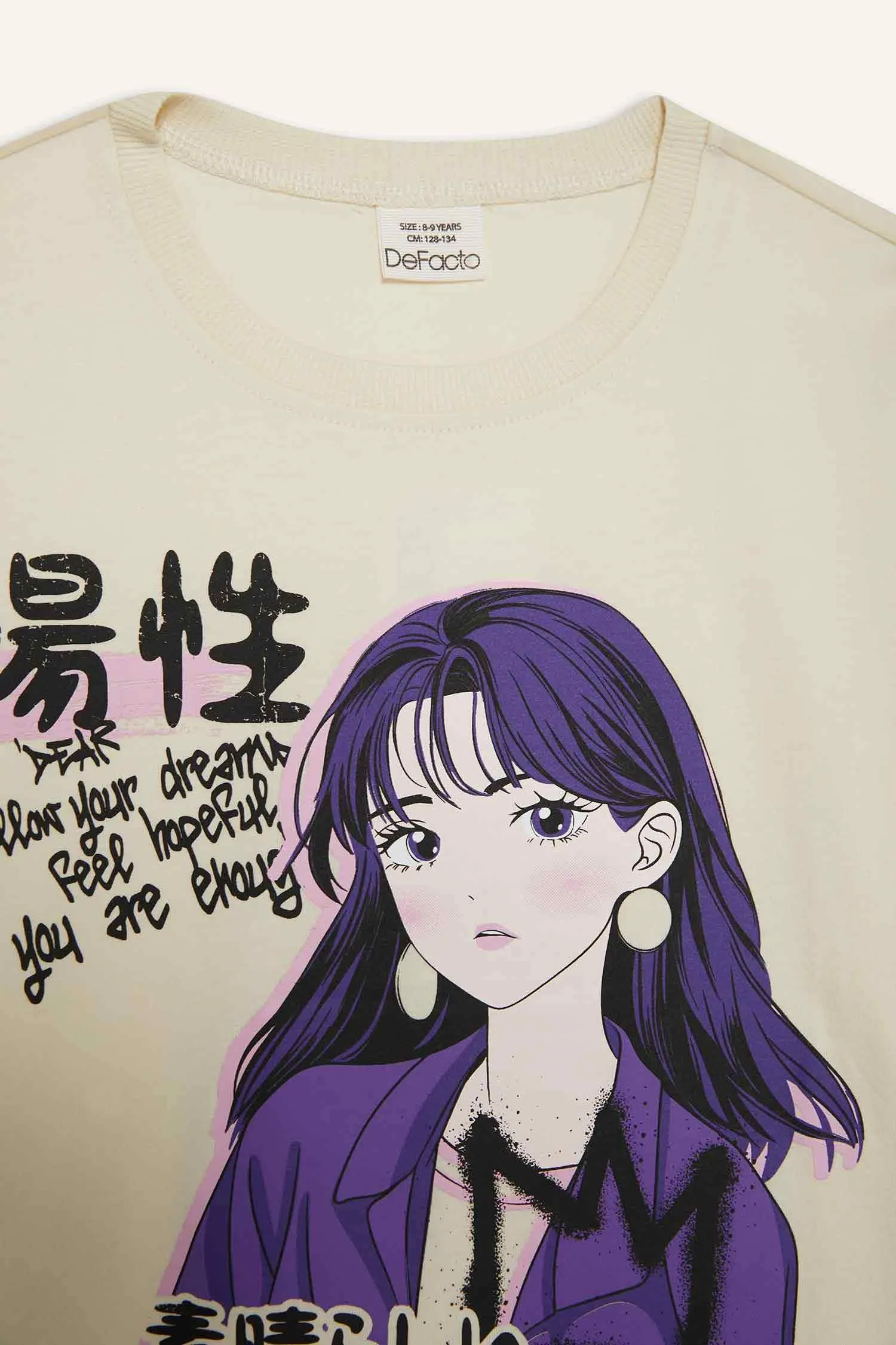 Girl Regular Fit Crew Neck Anime Print T-Shirt
