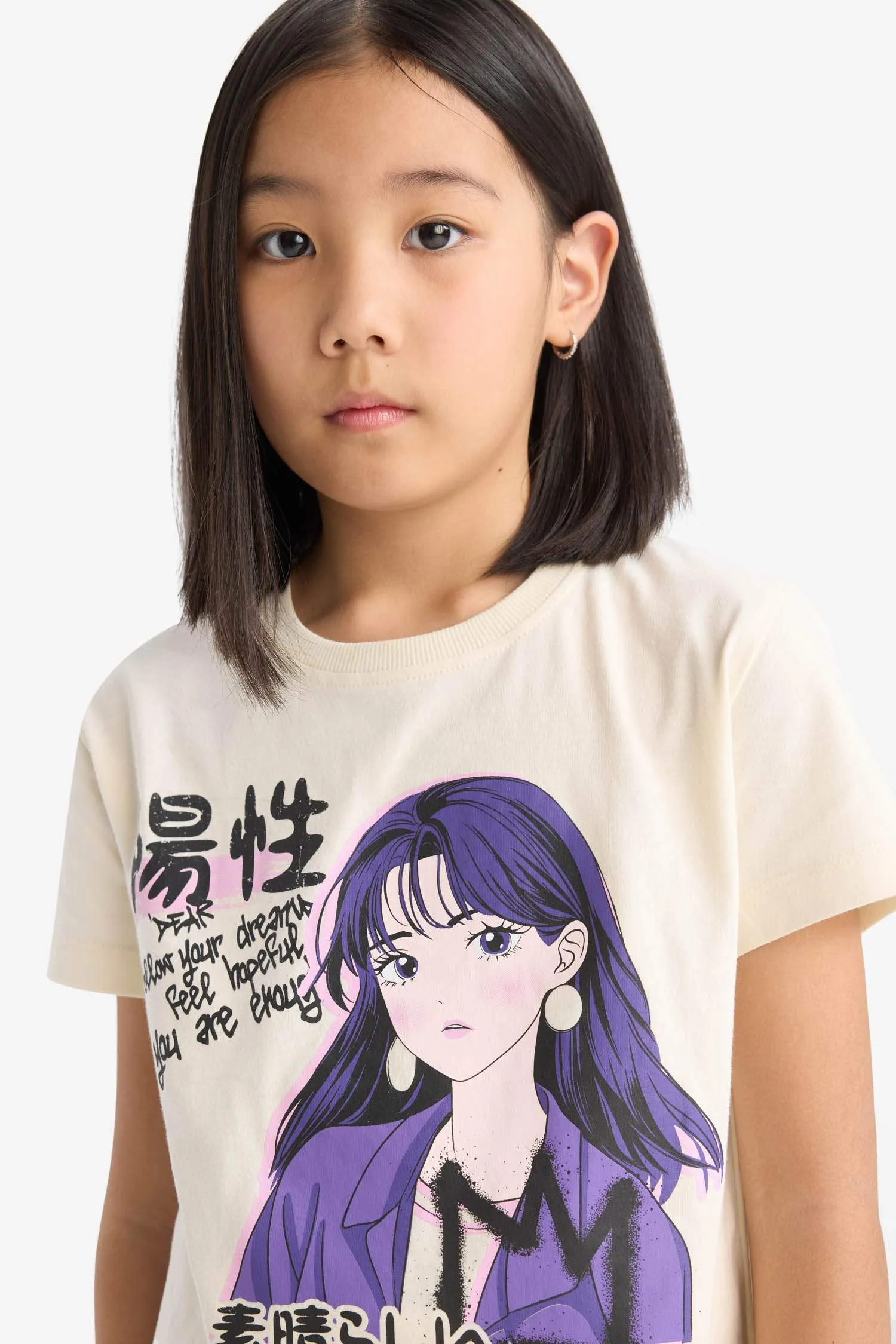 Girl Regular Fit Crew Neck Anime Print T-Shirt